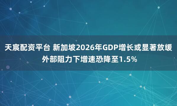 天宸配资平台 新加坡2026年GDP增长或显著放缓 外部阻力下增速恐降至1.5%